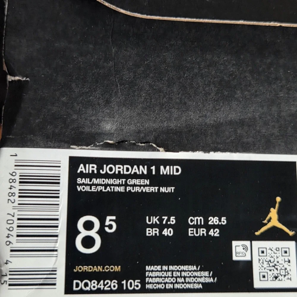 Jordan Air Jordan 1 Mid Mens 8.5 Sail‎ Midnight Green Red DQ8426 105 Basketball